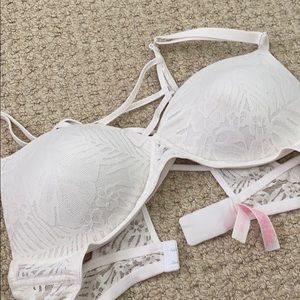 pink medium white lace bralette